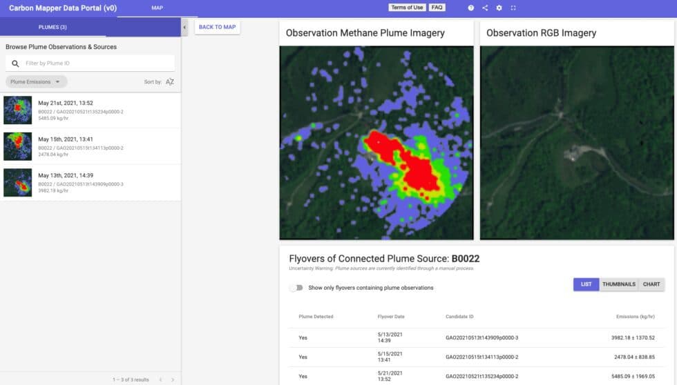 Image showing methane emissions observed during multiple airborne surveys of a Pennsylvania coal mine vent in May 2021.