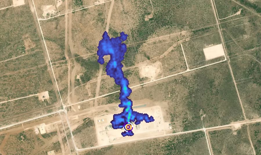 Image of methane plume over a satellite view basemap