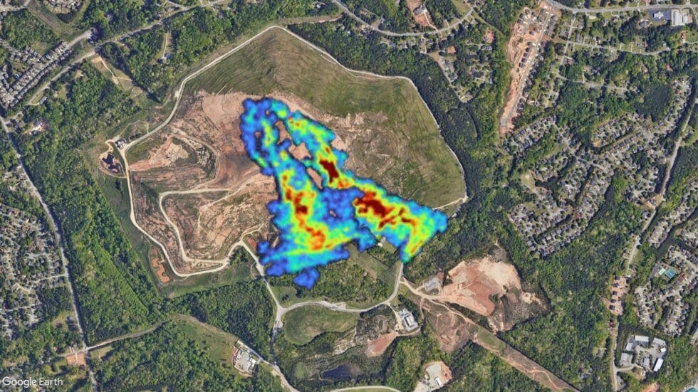 Large plumes of methane detected at a landfill during U.S. airborne surveys. 