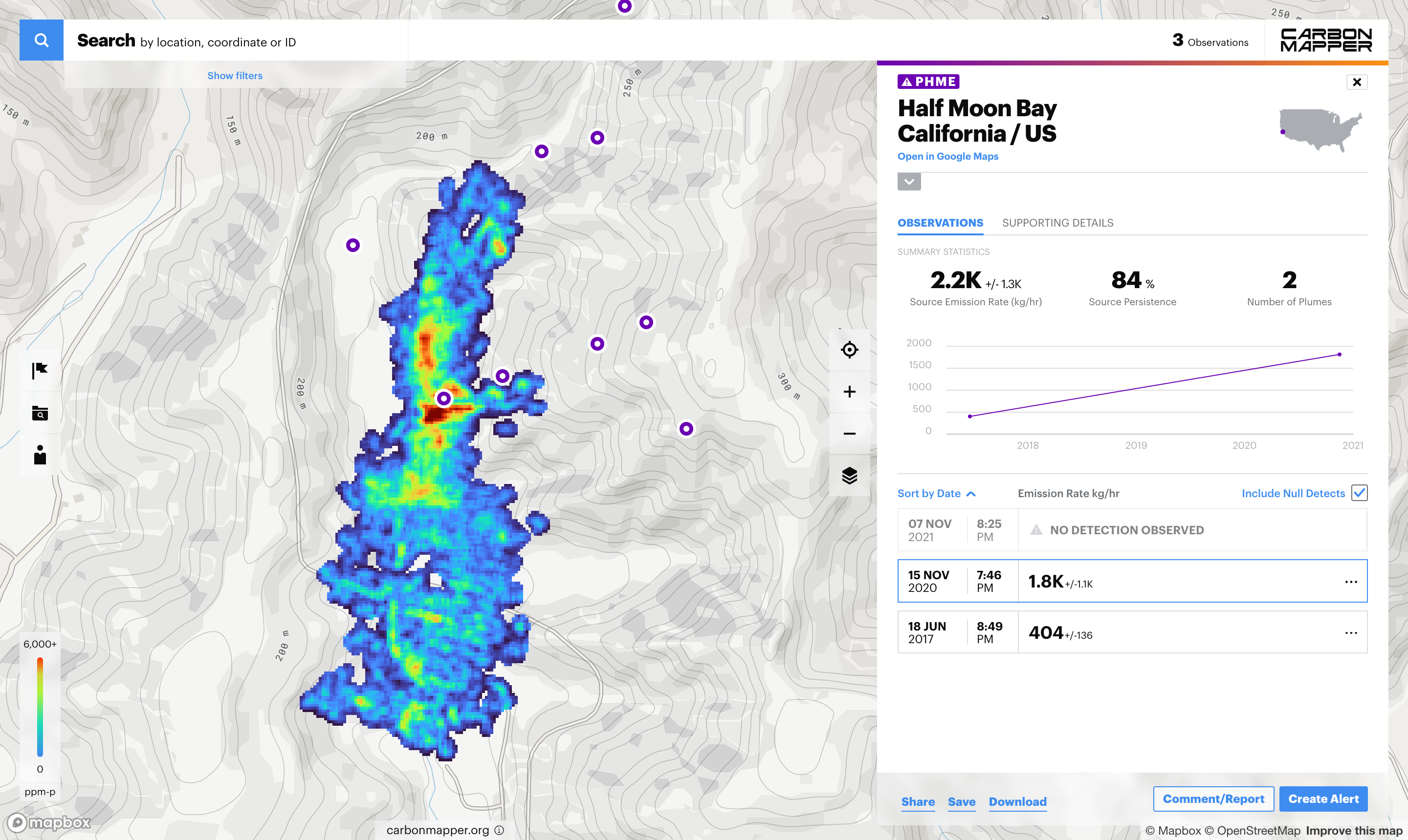Image of Carbon Mapper's data portal showing a methane plume