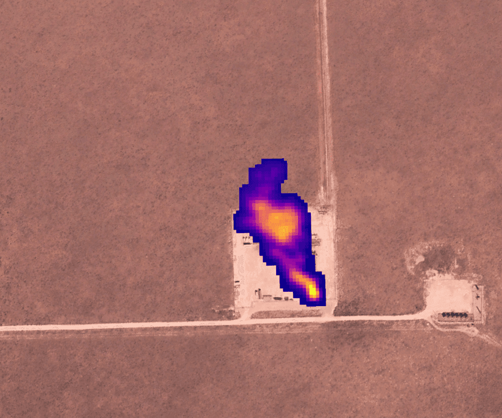 Closeup of methane plume over satellite basemap