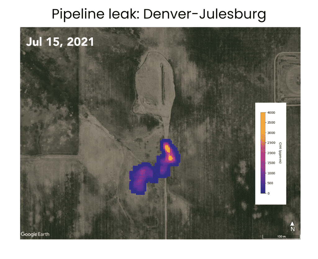 Image of plume showing pipeline leak in Colorado's Denver-Julesburg Basin