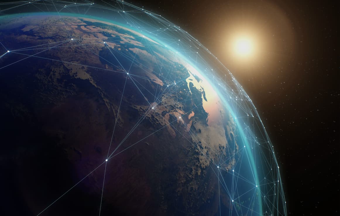 Graphical interpretation of satellite connections over Earth's surface in space