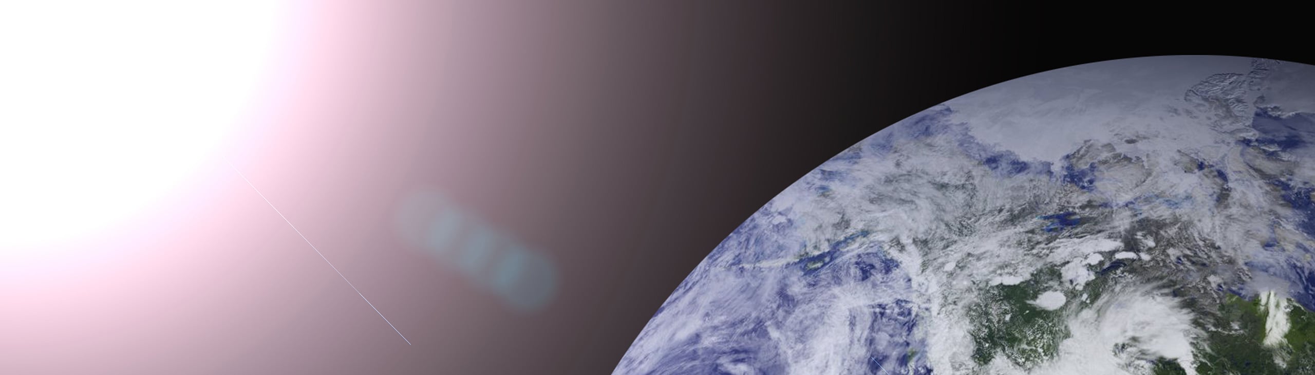 Satellite view of Earth's horizon with sun in the distance
