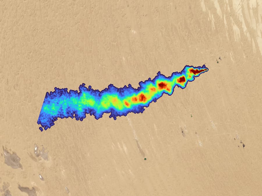 A satellite image from Tanager-2 shows a large oil and gas methane plume in Turkmenistan